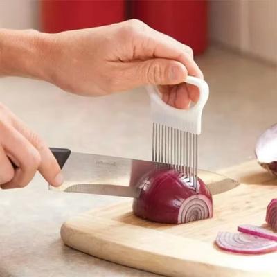 1PC Colorful Onion Slicer with Stainless Steel Holder - Effortless Onion/Tomato Cutting Tool, Must-Have Kitchen Accessories
