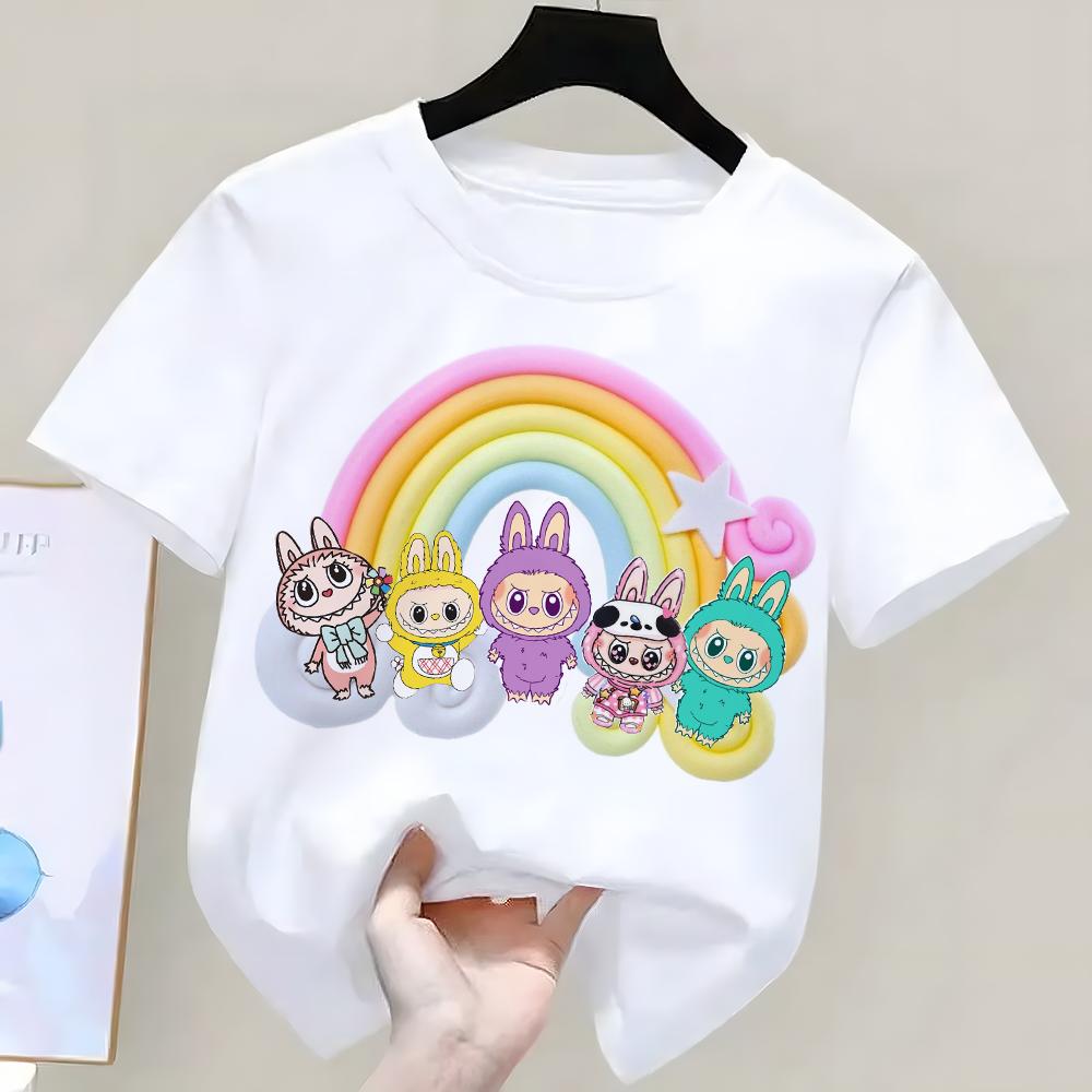 

LABUBU Милые детские футболки 3D-принт Футболка с коротким рукавом Забавная футболка для мальчиков и девочек 130