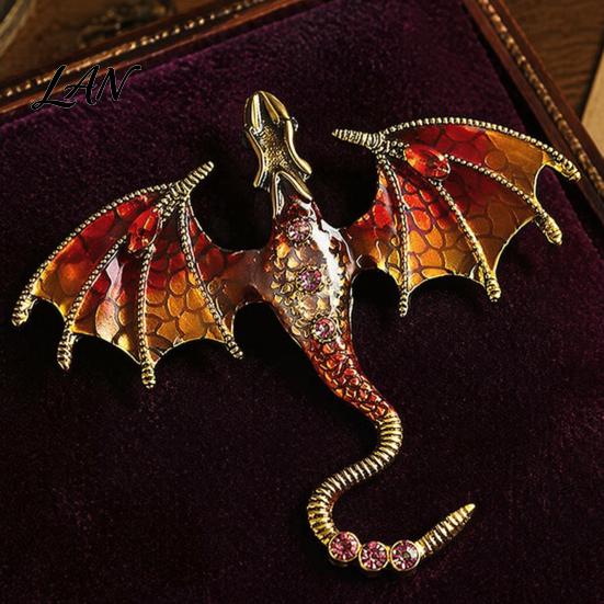 Dragon Lapel Pin 2Pcs Rhinestone Flying Brooch, Western Winged Pin, Alloy Brooch Sweater Cardigan Coat Suit Scarf Decor, Men Jewelry Accessories Clip