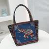 Sac à main style ethnique Sac à main tendance avec broderie animale Sacs d'épaule en toile pour femmes Sac de rangement pour courses pour femmes