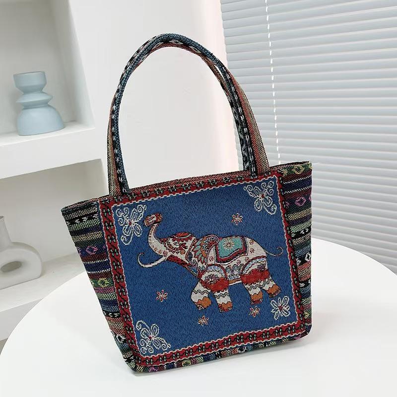 Sac à main style ethnique Sac à main tendance avec broderie animale Sacs d'épaule en toile pour femmes Sac de rangement pour courses pour femmes