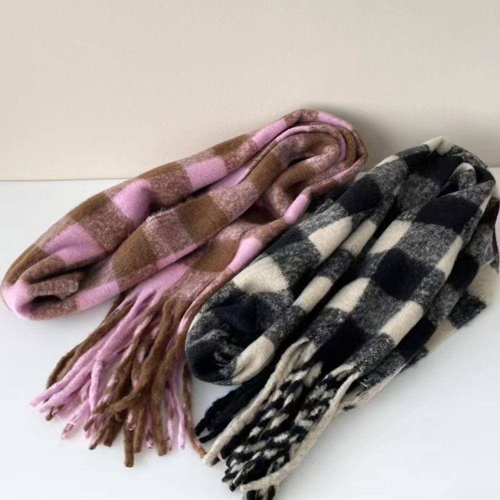 Warm Winter Cashmere Scarf Stripe Pattern Thickened Shawl Wrap New Long Tassel Scarves  Women