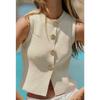 Summer New Women Clothes Gold Decorated Row Button Knitted Round Neck Sleeveless Simple Vest Style Top 6771068