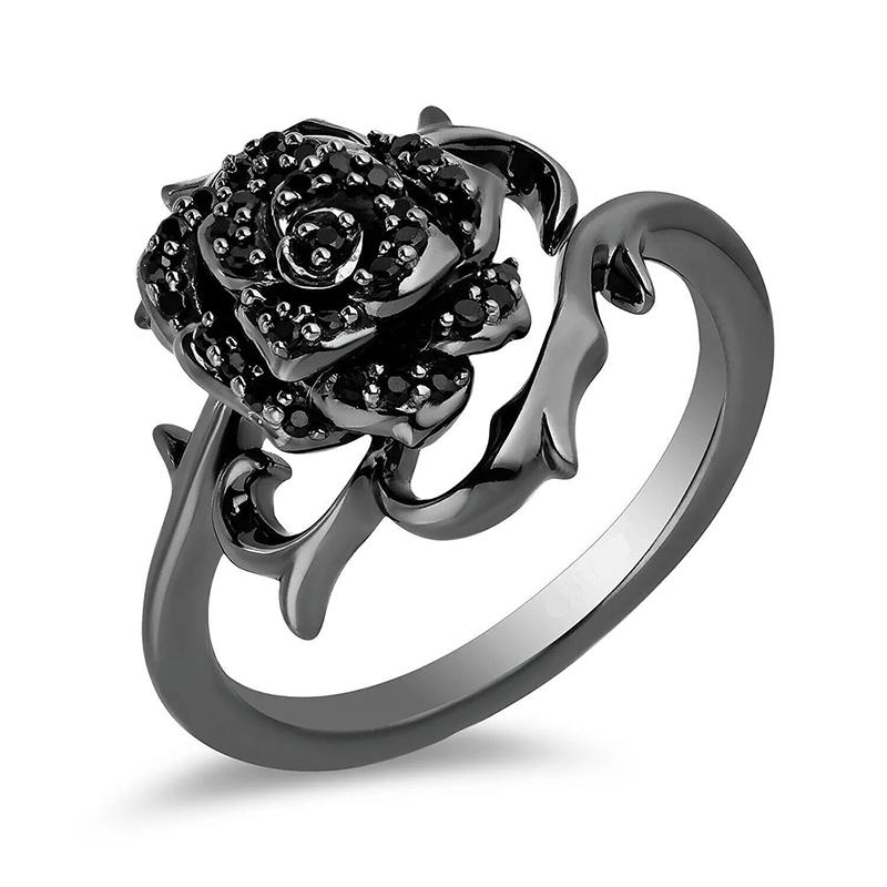 

Huitan Charming Black Flower Finger Ring Female Aesthetic Temperament Zircon for Engagement Wedding Band Accessories for Women 6