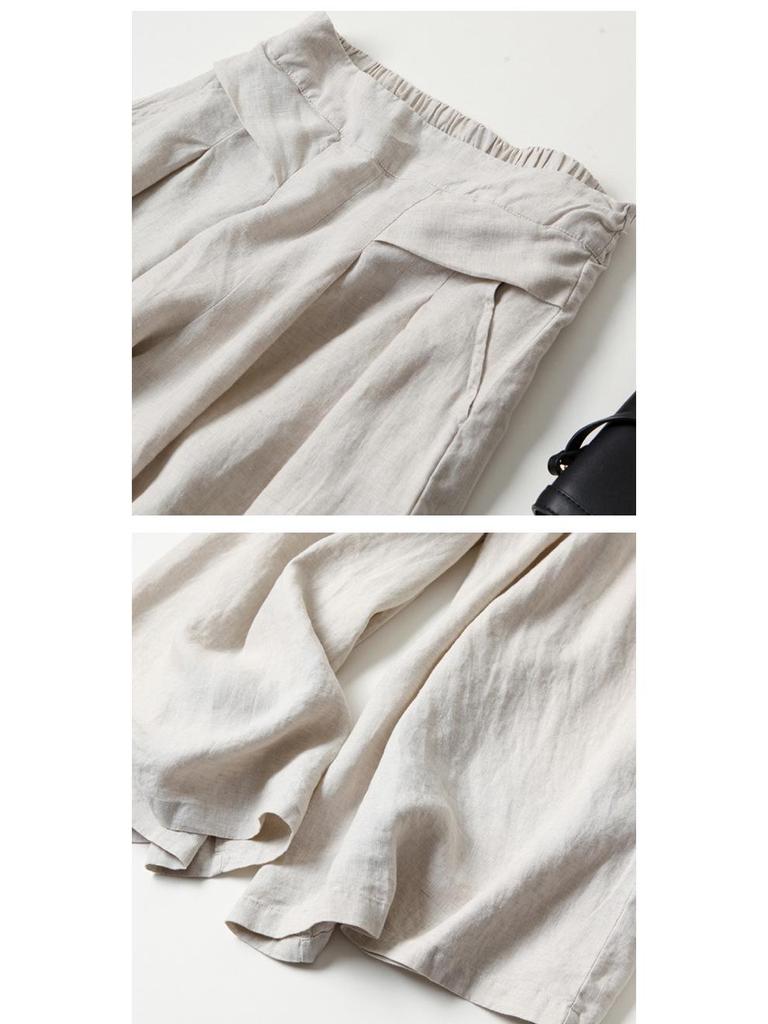 Γυναικείες Κουλότες από Βαμβάκι Λινό: Ψηλόμεσο, Στενό, Κοντό παντελόνι με φαρδύ πόδι και ημιελαστική εφαρμογή (2024).