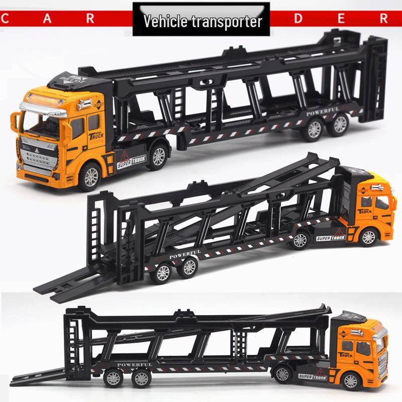 Alloy Double-Layer Pull-Back Military Truck Model with Flatbed Trailer