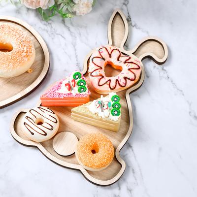 Easter Bunny Tray Wood Food Plate Fruit Serving Bread Display Wooden Spring Decor Kids Child Cake Decorations Easter Supplies