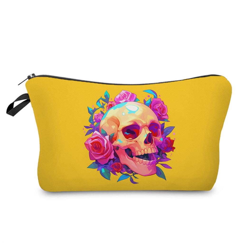 Rose Skull Printed Cosmetic Bag Classic Single Product Clutch Bag Lightweight And Durable Wash Bag