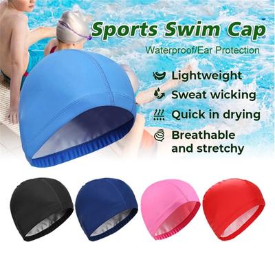 Free Size Adults/kids Waterproof Swim Pool Hat Swimming Caps PU Fabric Protect Ears