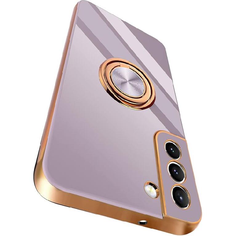 Tnarru Compatible for Samsung Galaxy S21 FE Case with Ring Holder Kickstand [with Magnetic] Soft TPU Shockproof Electroplated Protective Phone Case фиолетовый
