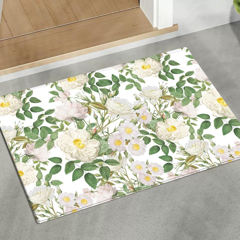 3D Colorful Flowers Flannel Doormat Absorbent Mat for Bedside Entrance Kitchen Floral Rug Home