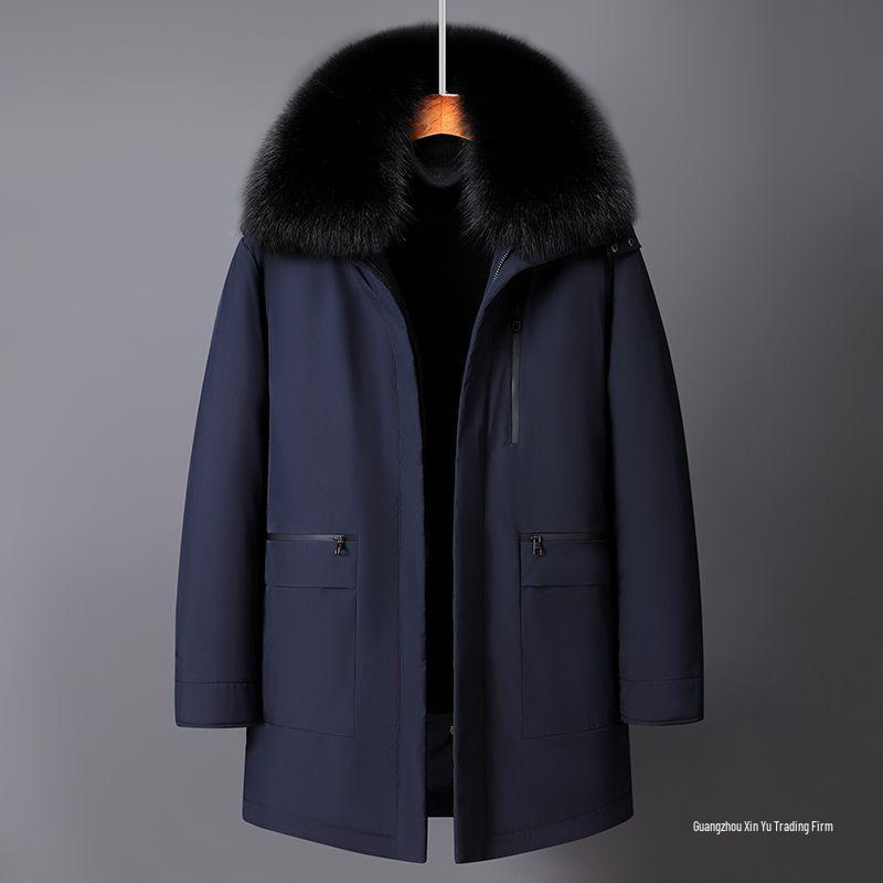 2025 Men's Mid-Length Winter Parka: Warm Down Jacket with Detachable Liner for Middle-Aged and Elderly Dads