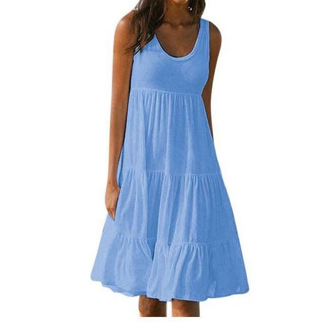 Vestidos de Verano Tallas Grandes Ropa de Moda Vestido Casual sin Mangas para Mujer Vestidos Holgados Color Sólido Vestido Línea A Algodón Cuello Redondo Hombros Descubiertos Halter