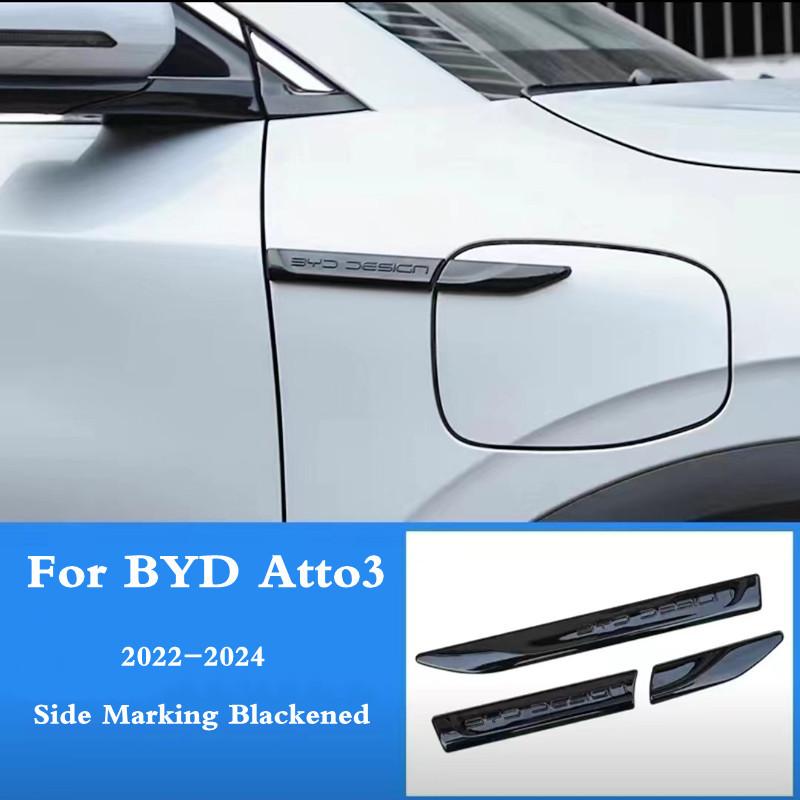 For Byd Atto 3 Yuan Plus   2024 Door Side Label Chrome Plated Strip Black Styling Sticker Auto Parts Fender Cover 3pcs