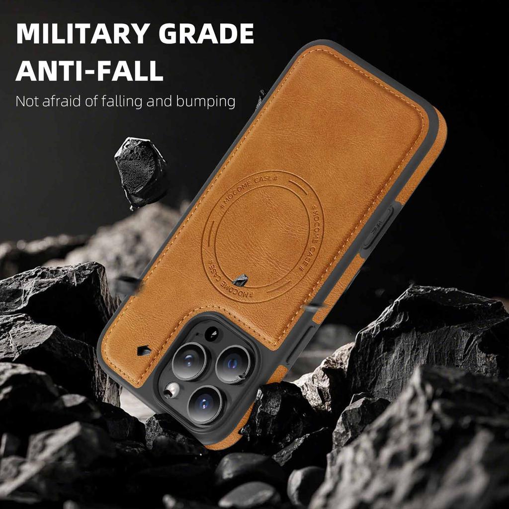 Phone Case for iPhone 16 Pro Max 17 Air 16e 15 Plus 14 13 Promax 12 11 Business Magnetic Wireless Charging Simple Leather Cover