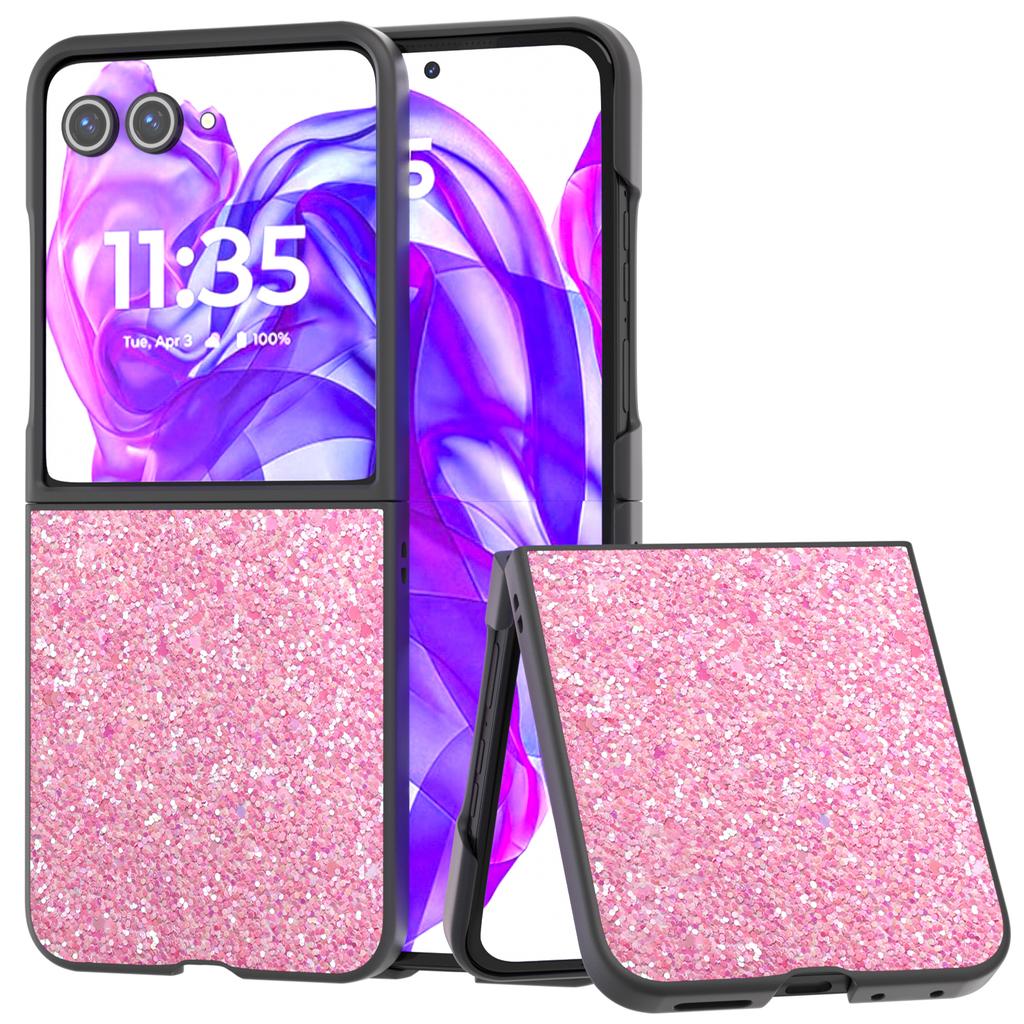 For Motorola Razr 50 Ultra 5G Case Glitter PU Covered PC Phone Shell