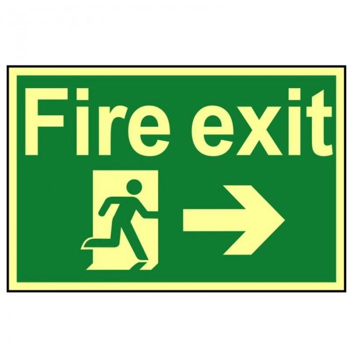 Scan Fire Exit Running Man Arrow Right - Photoluminescent 300 X 200mm