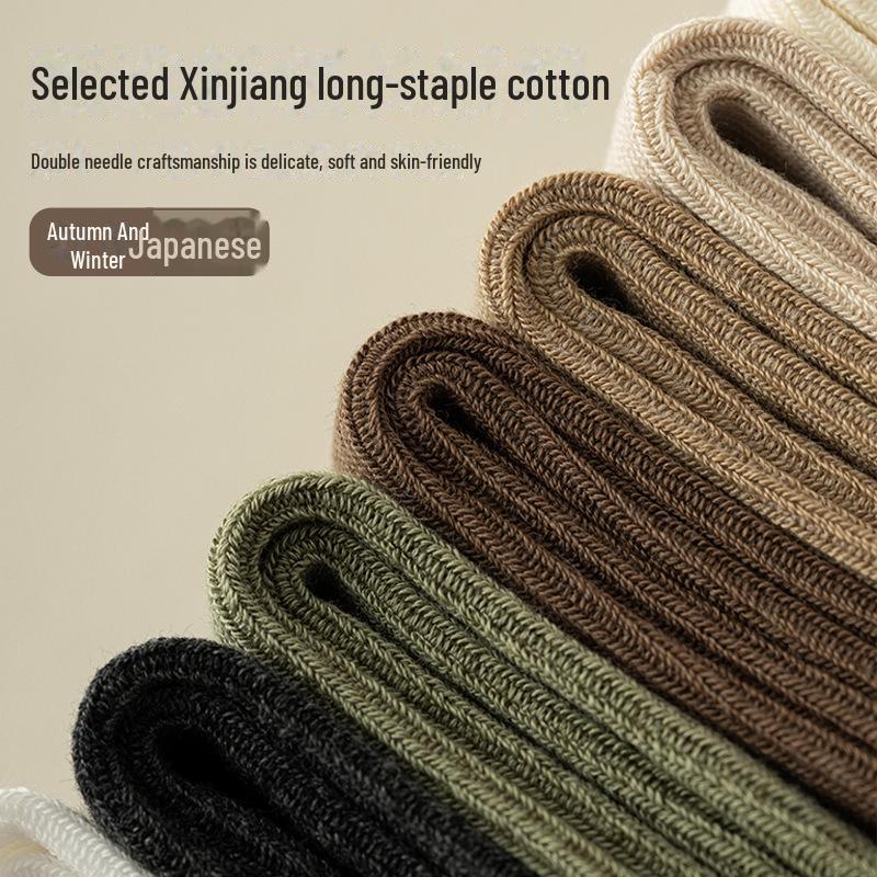 "Women's Medium-Length Cotton Socks: Boneless, Solid Color, Perfect for Spring and Autumn. Casual, Slim Fit, Ideal with Small Leather Shoes."