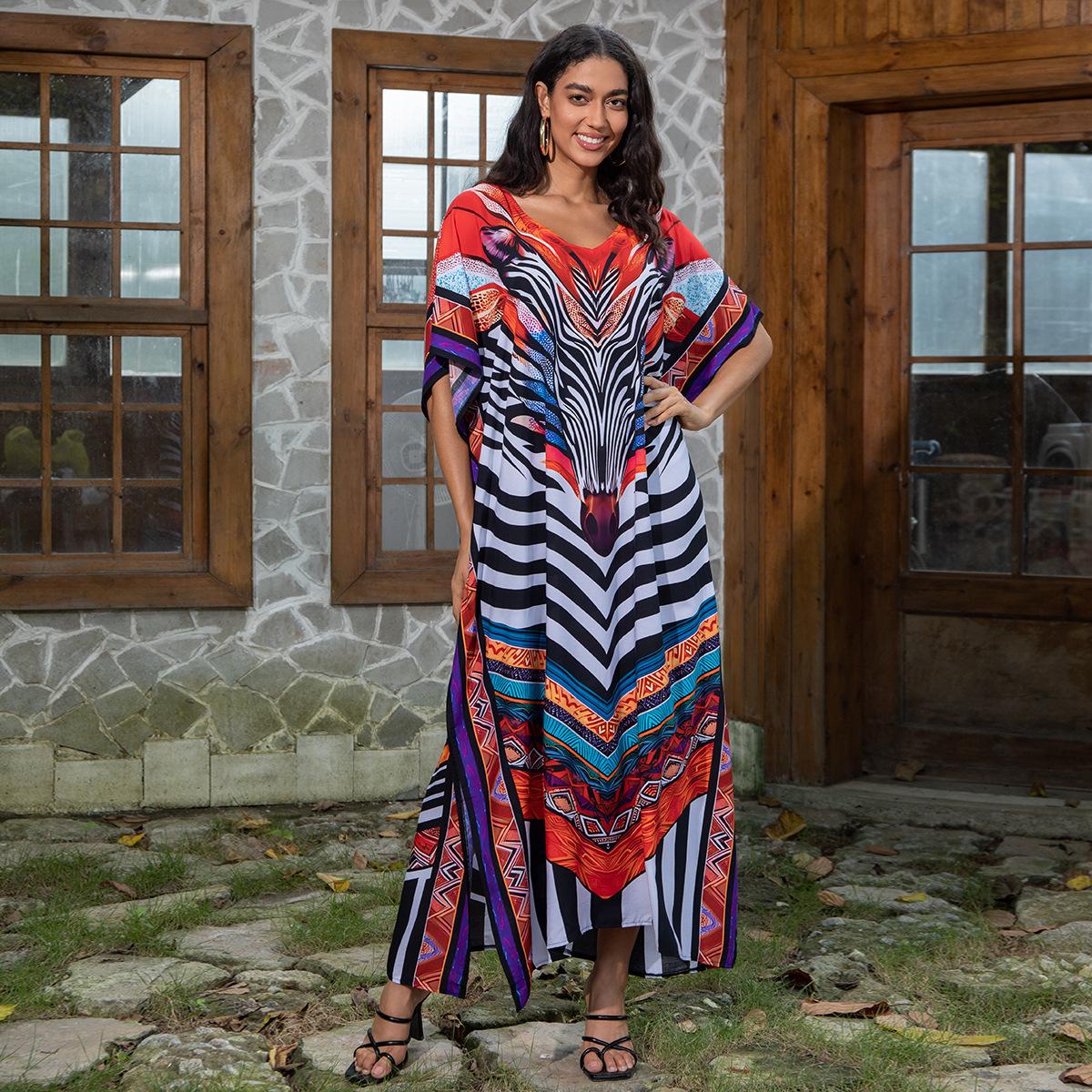 

Женская мода лето весна цветочный узор принт рукава 1/2 V-образный вырез свободная талия повседневные платья Size: One Size