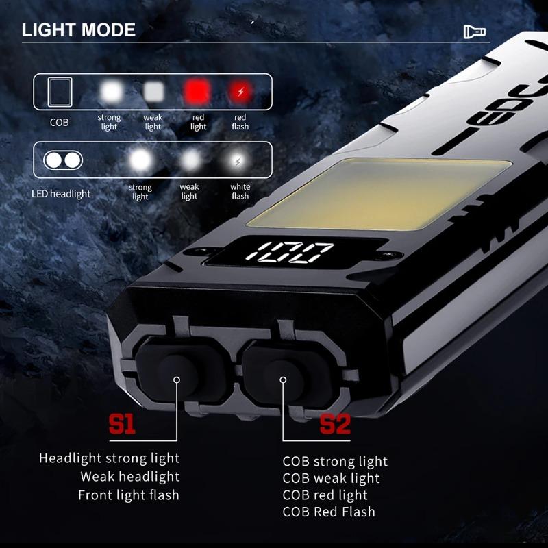 Super Bright Flashlight USB Rechargeable LED+COB Floodlight Magnetic Back Clip Portable Workamp LED Flashlight