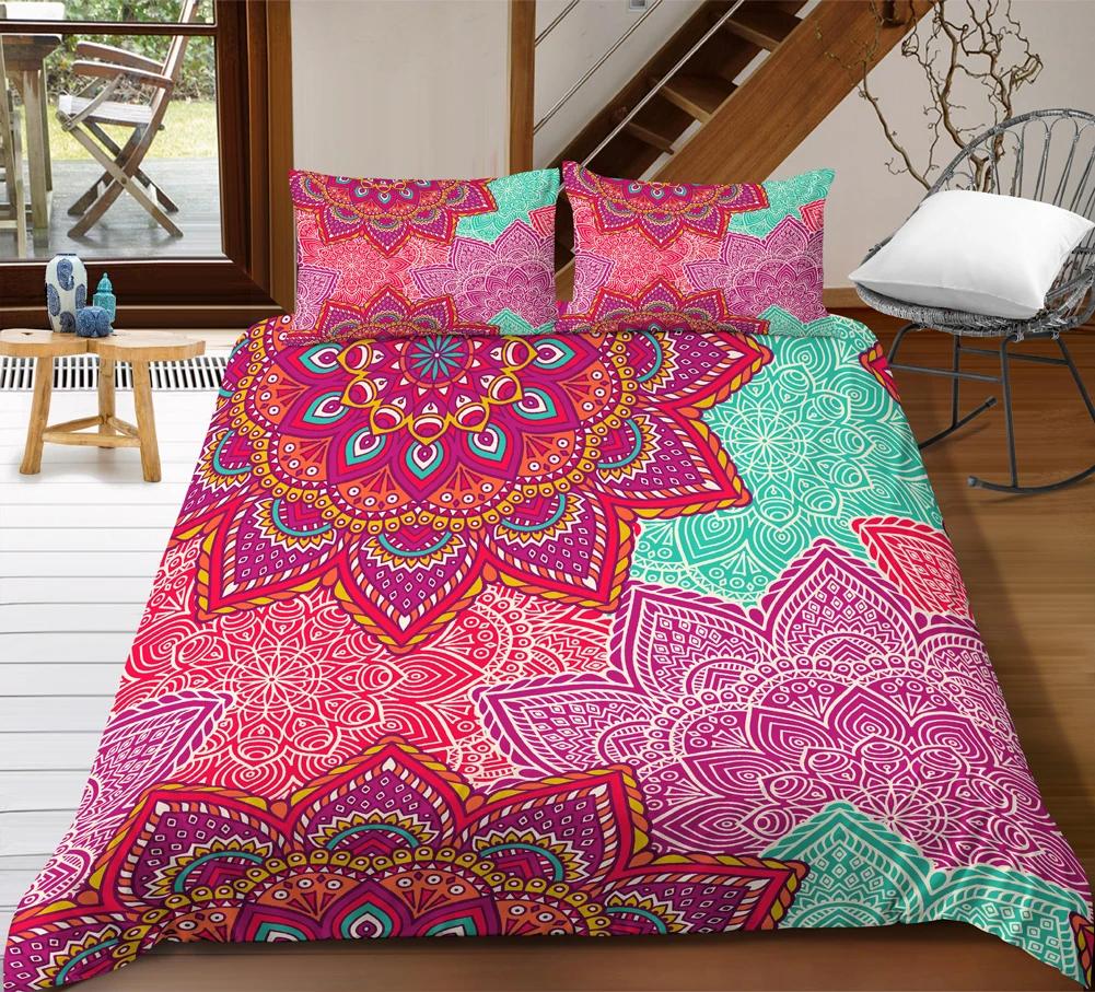 Mandala Flower Duvet Cover Set Bohemian Comforter Cover Exotic Floral Double Queen King Size Comforter Cover For Teens Adults