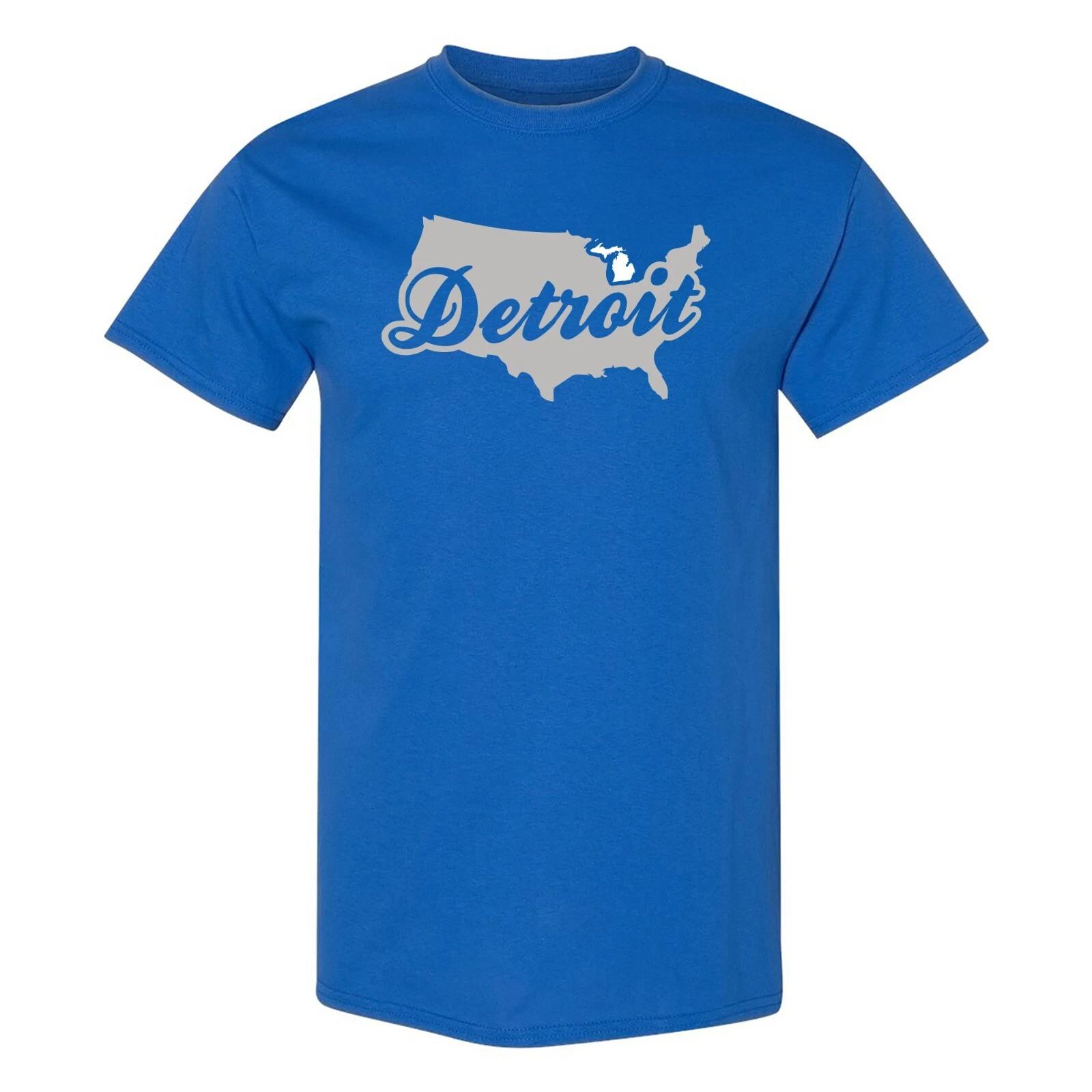 Detroit USA Script - Football Team Colors Sports T-Shirt - Royal L