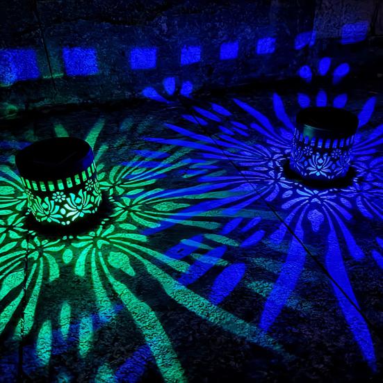 Solar Lights Outdoor Decorative Solar Powered Garden Lights with Intelligent Sensor Waterproof Metal Hollow Pattern Deck Step Wall Lights