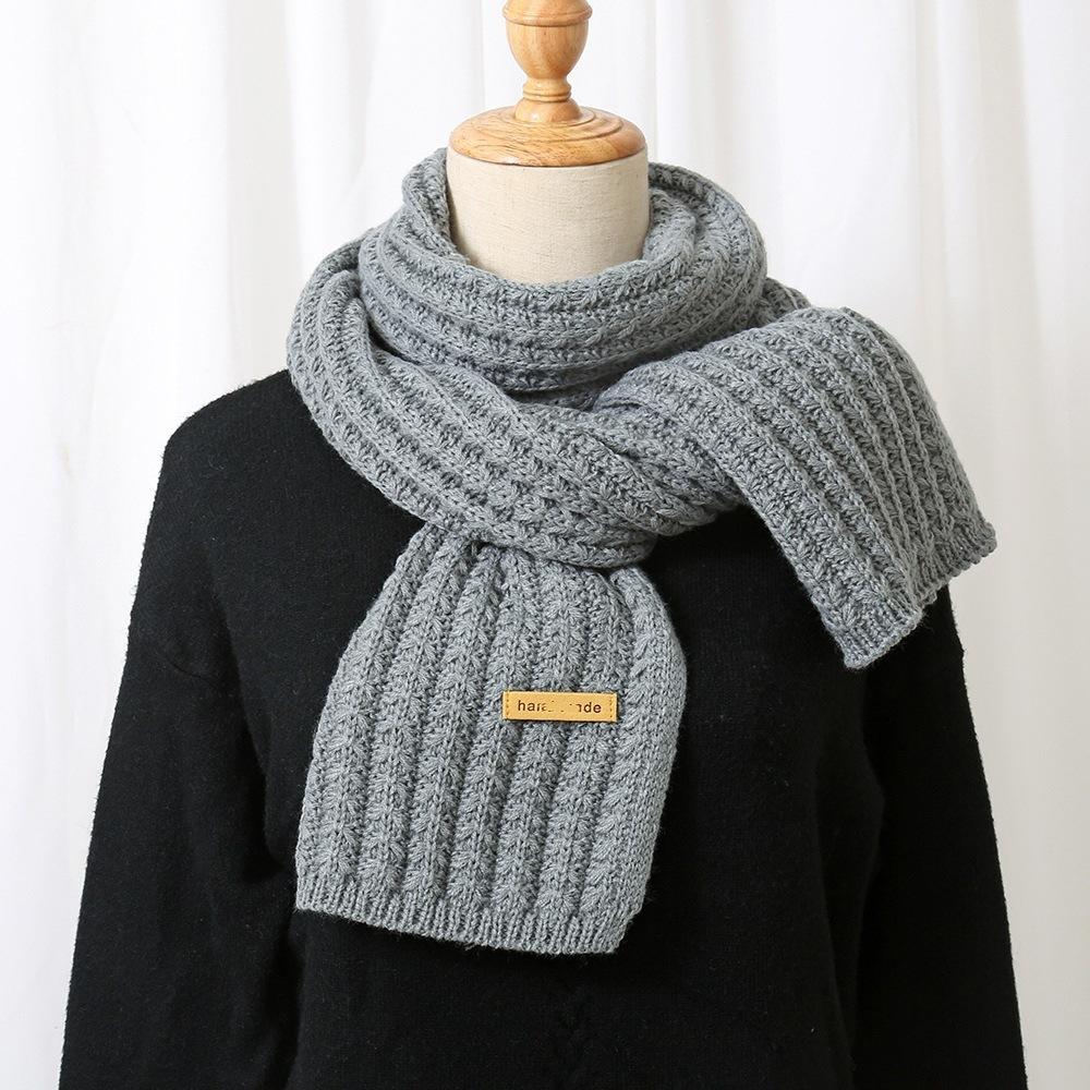 Autumn and winter female Korean version solid color wool scarf warm student cute couple Internet celebrity male versatile knitted scarf