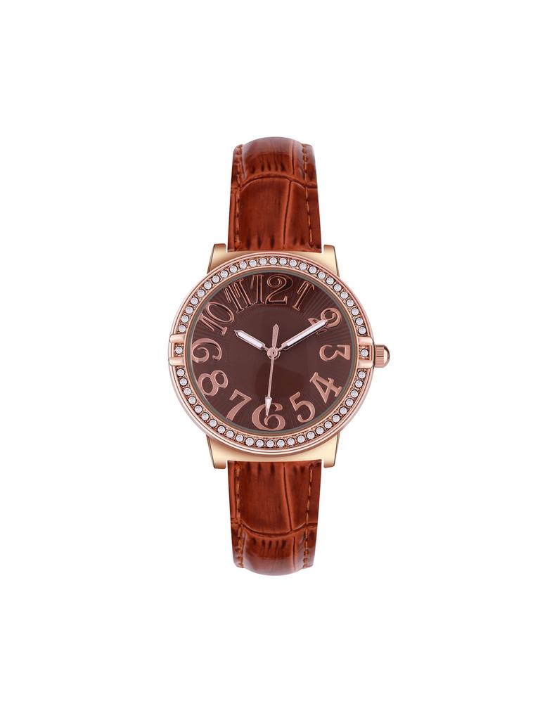Fashion Casual Leather Light Luxury Diamond Non-Waterproof Quartz Women'S Watch