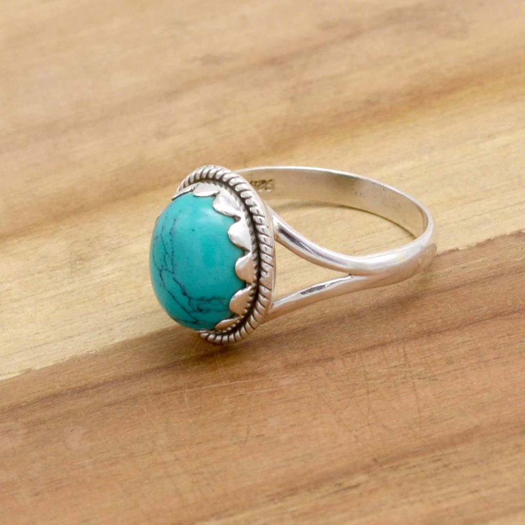 Turquoise 925 Sterling Silver Ring, Firoza Gemstone Handmade Women Boho Ring Jewelry