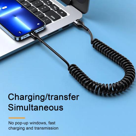 Charging Cable Telescopic Design Spring Charging Anti-winding 5A Fast Line Type-C/USB/8-Pin Data Accessories Phone