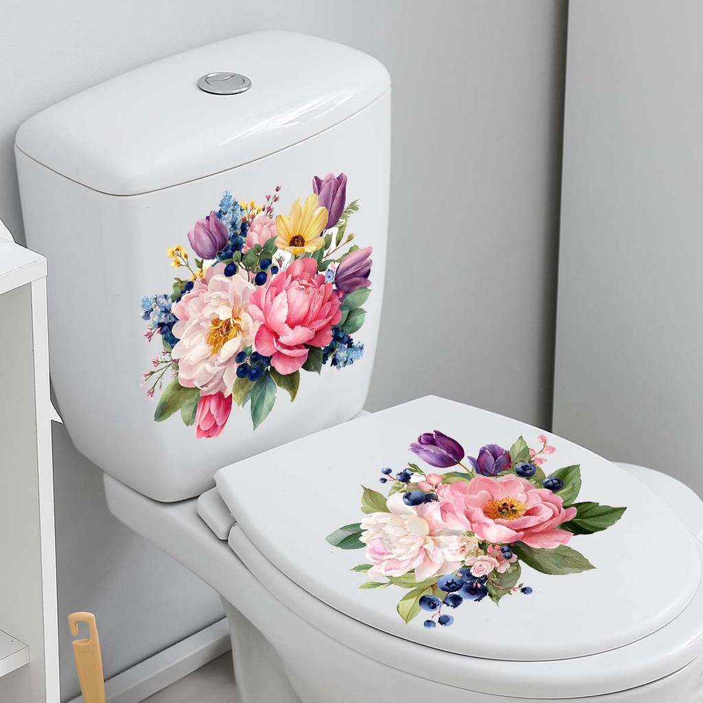 Watercolor Floral Toilet Sticker - Self-adhesive and Removable - Waterproof - Bathroom Toilet Decoration Sticker