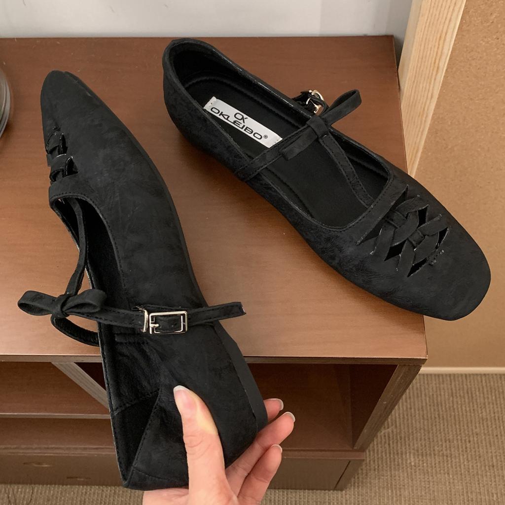 Fashion IPPEUM Ballet Flats For Women Square Toe 2025 New Fashion PU Leather Mary Janes Ballerina Flat Shoes