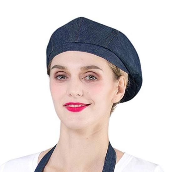 Beret, Chef's Hat, Kitchen Cooking Cap, Plain Denim Work Cap, Chef, Waiter, Cook, Beret, Restaurant, Hotel, Cafe, Food Service, Commercial Hat,