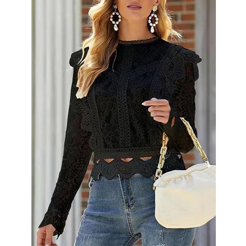 Women's Fashion Long-sleeved Hollow Lace Shirt Women's Clothing