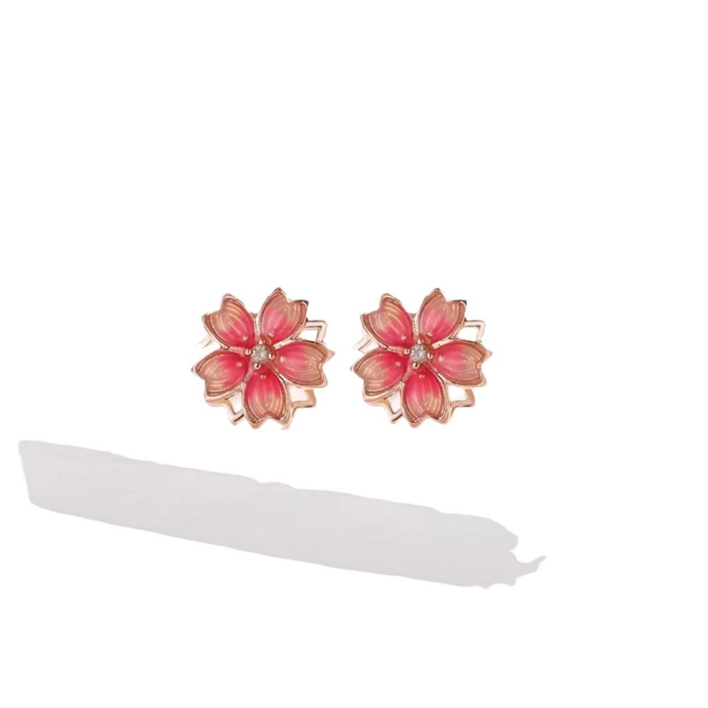 Korean-Japanese Cherry Blossom Resin Stud Earrings: High-End Silver Imitation Fashion for Women