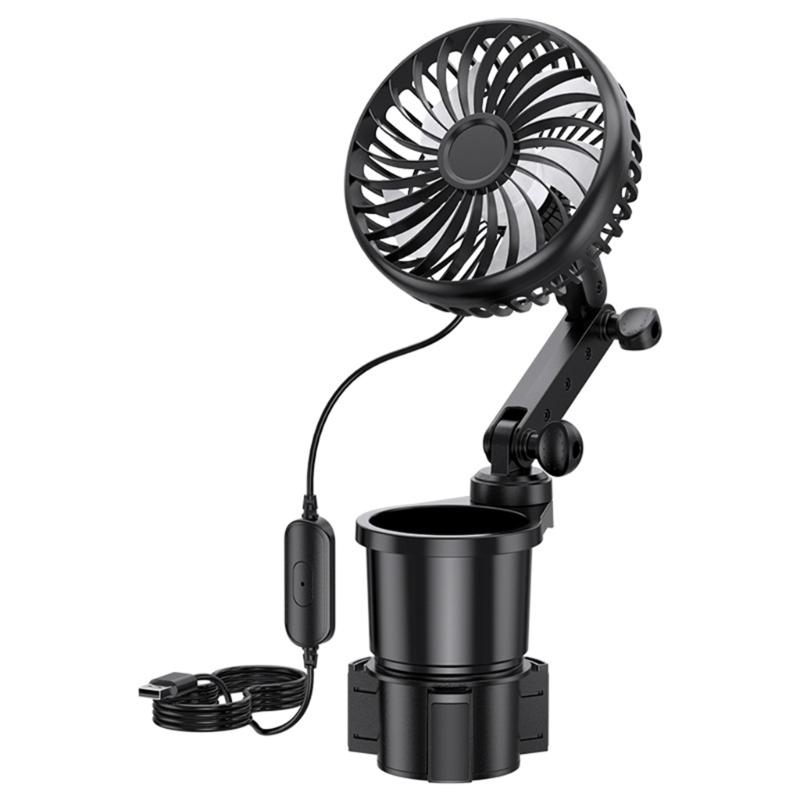 

2 In 1 USB Car Fan And Cup Holder Expander Height Adjustment 177cm Cable For Auto Cooling 1