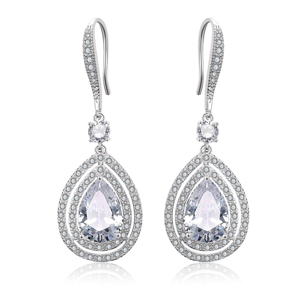 ZAKOL Water Droplet Leaves Copper Micro-set Zircon Women's Dangle Earrings Exquisite Fashion Bridal Wedding Charm Jewelry