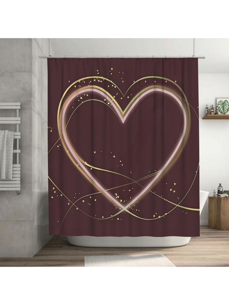 3D Golden Heart Shower Curtain | Elegant and Romantic Bathroom Decor
