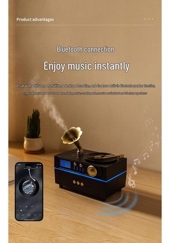 Retro-Grammophon Bluetooth Aroma-Diffusor & Lautsprecher - Stilles Geschenk für Zuhause, Kosmetikstudio oder Hotel