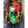 Autumn Halloween Women's Long Sleeve T-Shirt Fun Skull Pumpkin 3D Printed Round Neck Polyester Everyday Casual Shirt