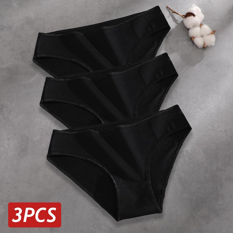 FINETOO 3Pcs/Set Seamless Cotton Fabric Briefs Underwear For Women Sexy Low Waist Breathbale Panties Female Elastic Solid Color Lingerie