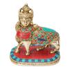 Kamdhenu Cow God Idol, Religious, Multicolor Gemstone Handwork Sculpture, Brass