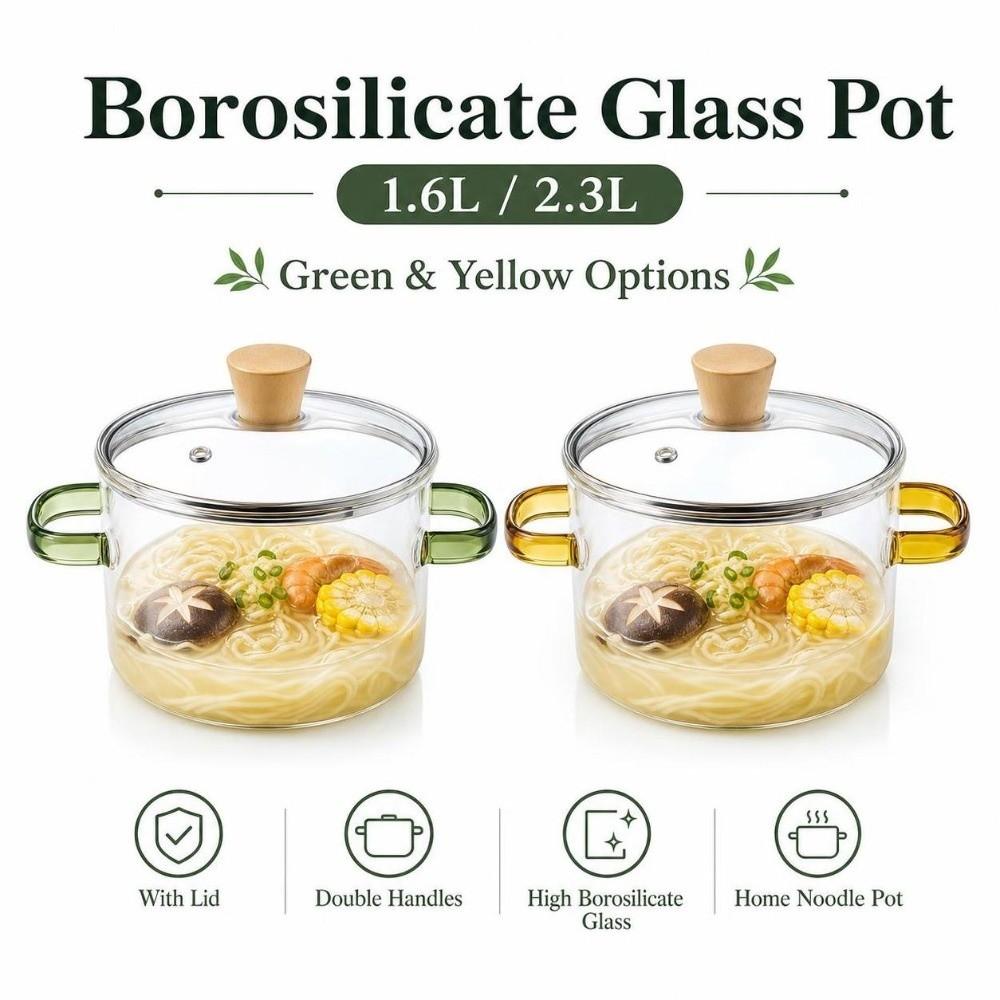 Heat Resistant Clear Glass Cooking Pot 1.6/2.3L Glass Soup Pot Kitchen Tools