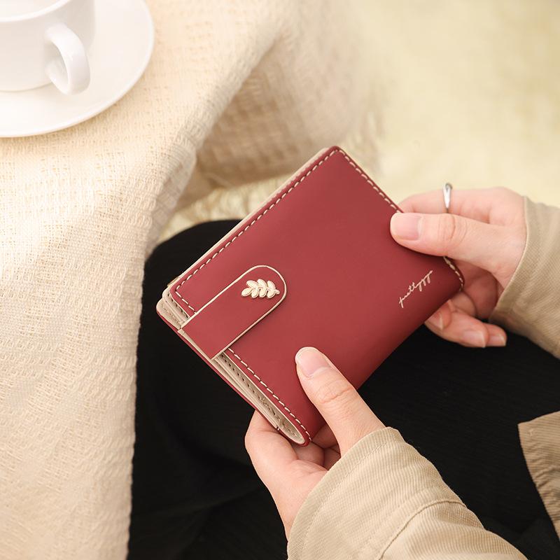 Women's Short Wallet with Simple Buckle and Multiple Card Slots Foldable Women's Coin Purse