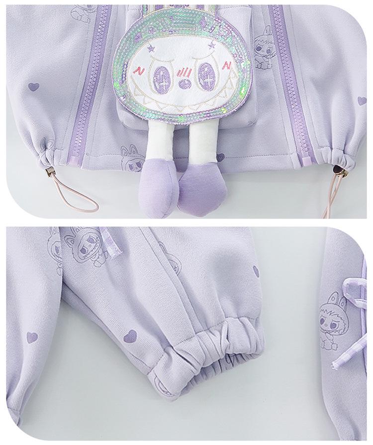 2025 Girls' Autumn Heart Bow Pullover & Zipper Jacket Pants Set