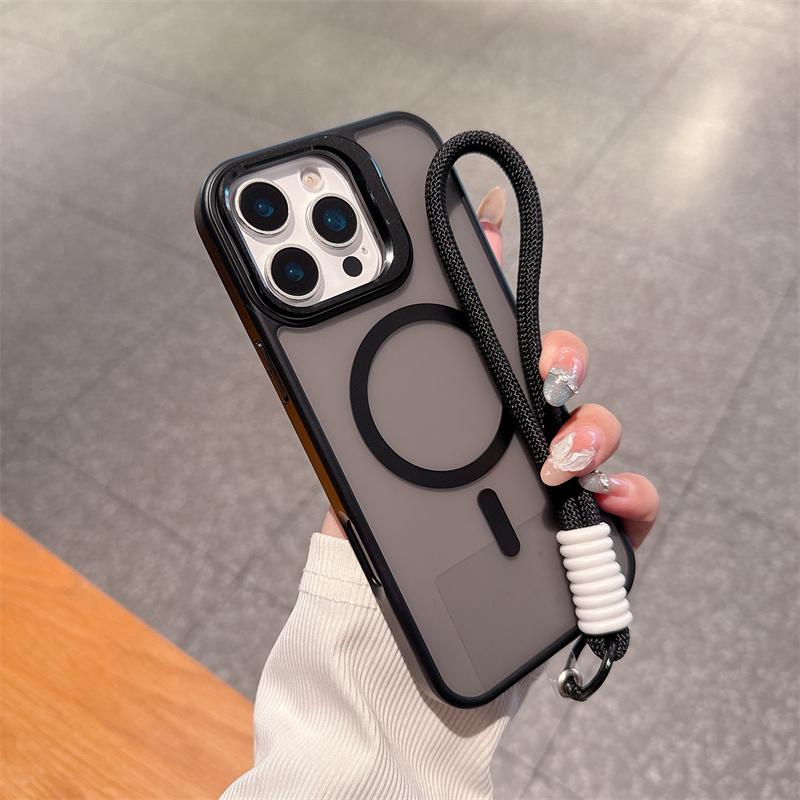 Luxury Matte PC Magnetic For Magsafe Cases For Apple iPhone 17 16 15 14 Plus 13 12 11 Pro Max Air Short Hand Rope Lanyard Cover
