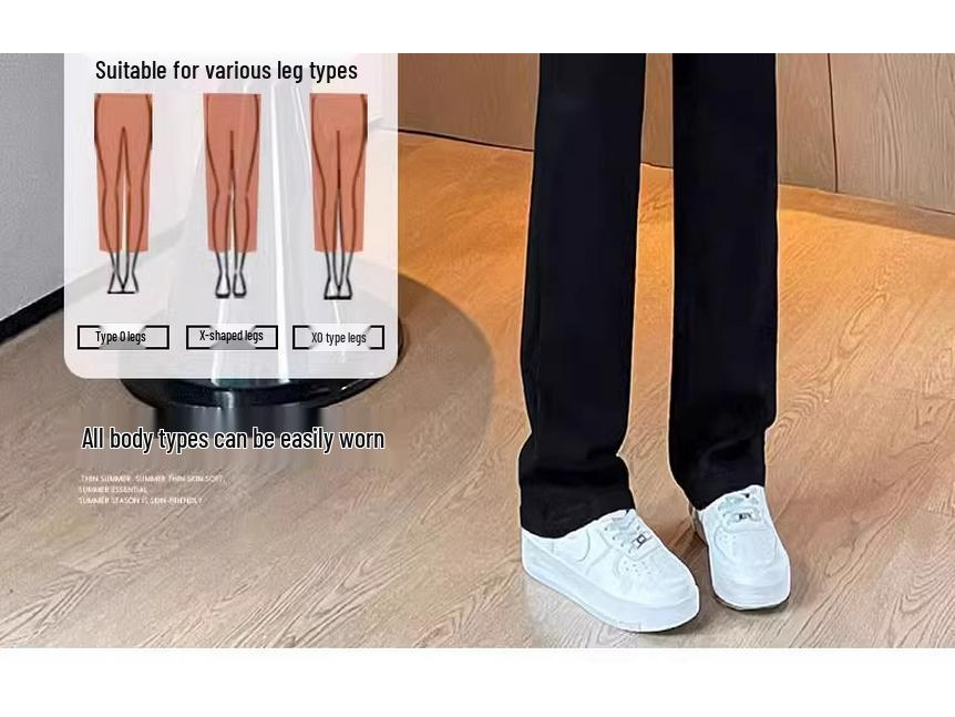 Women's Black High-Waist Slimming Straight-Leg Jeans - 2025 Spring/Autumn Petite Style