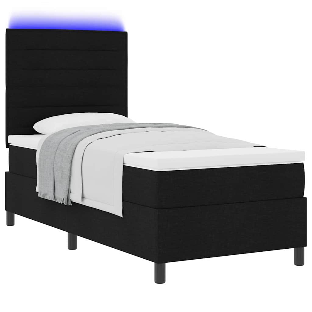 Box Spring Bed with Mattress and LED Lighting Black 90 x 200 cm Fabric