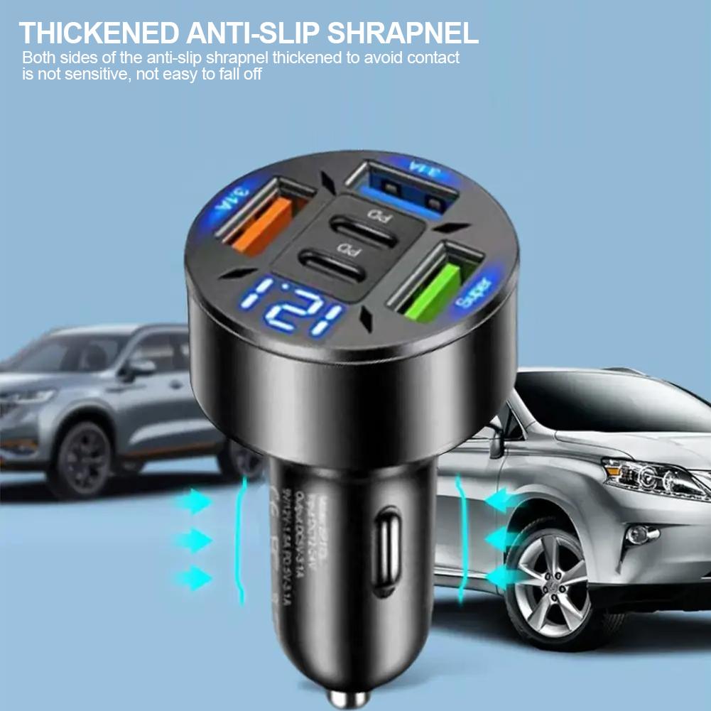 66W 3 USB Ports Car Charger QC 3.0 USB Type-c Quick Charging 5-Port USB A+USB C Fast Charging Cigarette Lighter Adapter